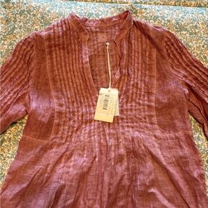 120% Lino New Italian Linen Women’s Pink Pleated Top